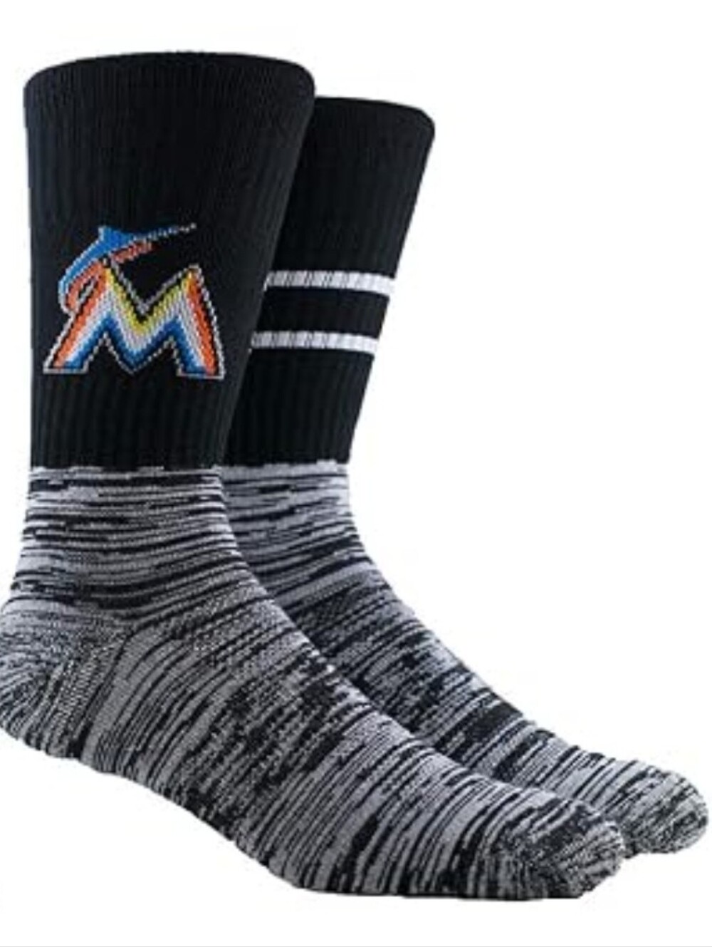 MLB Miami Marlins Athletic Socks Black And Gray, Large 6-12 NWT